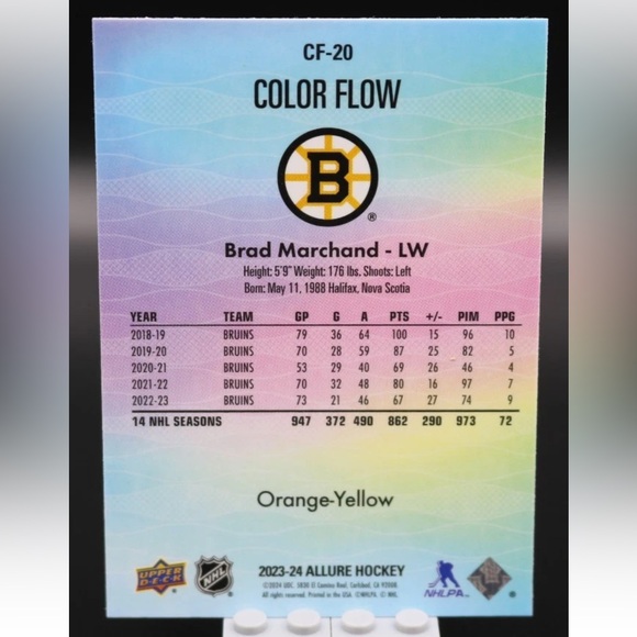 💙3/$12💙 Brad Marchand 2023/24 Upperdeck Allure Blue Green Insert Hockey Card - Picture 2 of 2